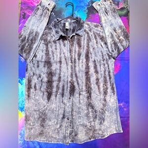 Acid Wash Button-Up Shirt - Black and Gray